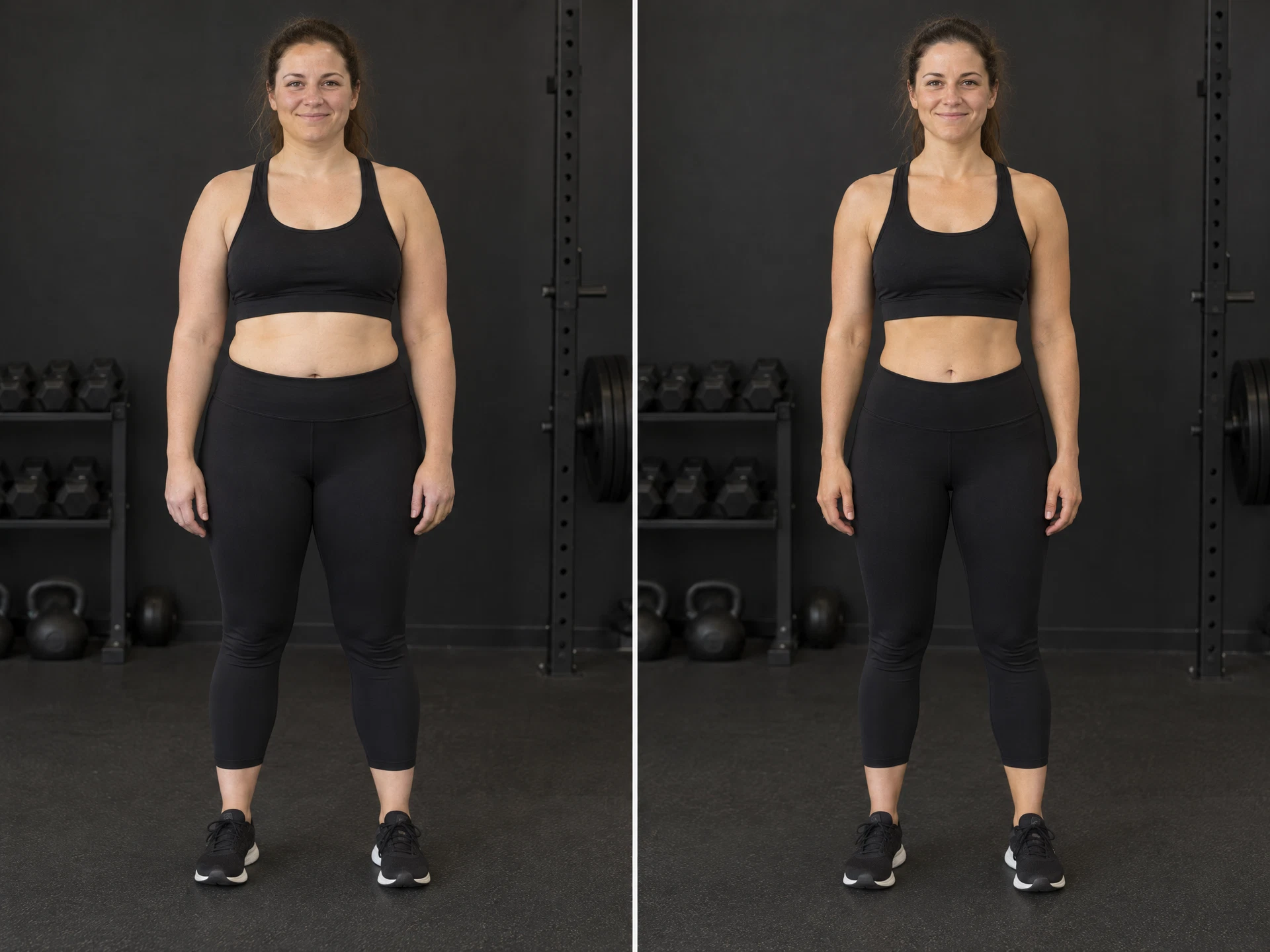 Sarah's gradual fitness transformation before and after coaching